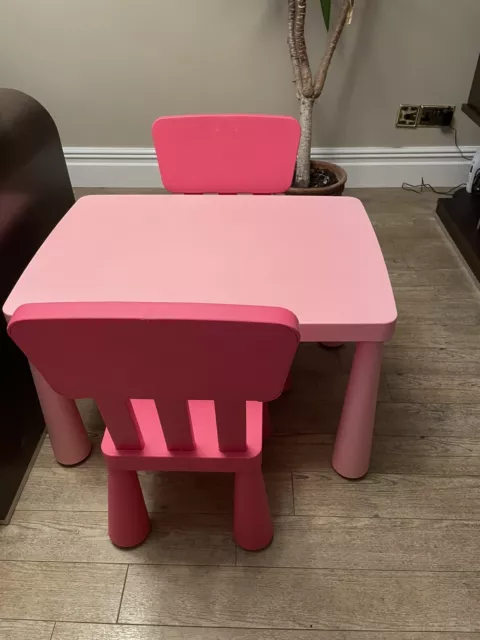 KIDS PLASTIC TABLE and two Chairs from IKEA Mammut range in dark