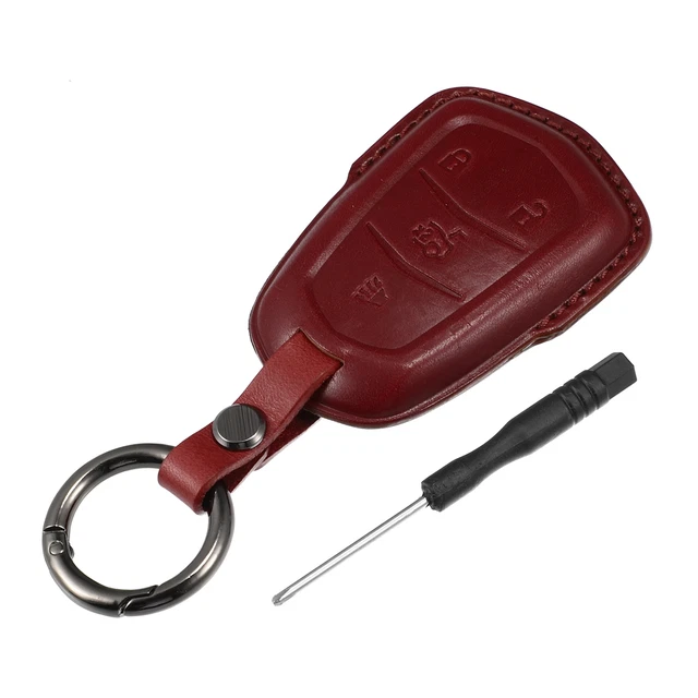 Imitación Cuero 4 Botones Coche Remoto Carcasa Estuche para Cadillac Vino Rojo