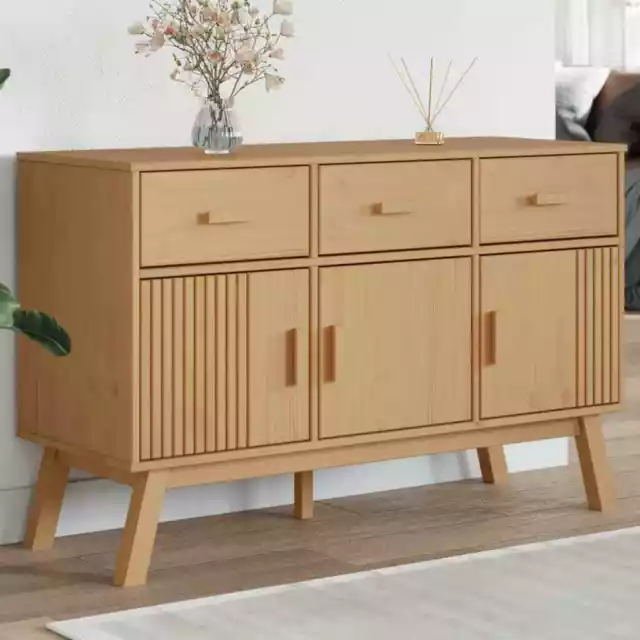 Vidaxl Credenza OLDEN Marrone 114x43x73,5 cm in Legno Massello di Pino