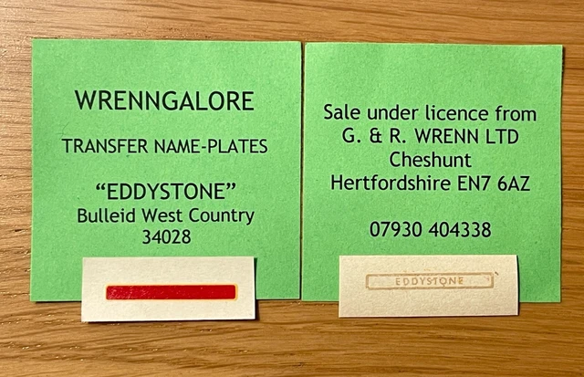 WRENN W2239 Bulleid West Country "EDDYSTONE" Methfix Name Plates & Hornby Dublo
