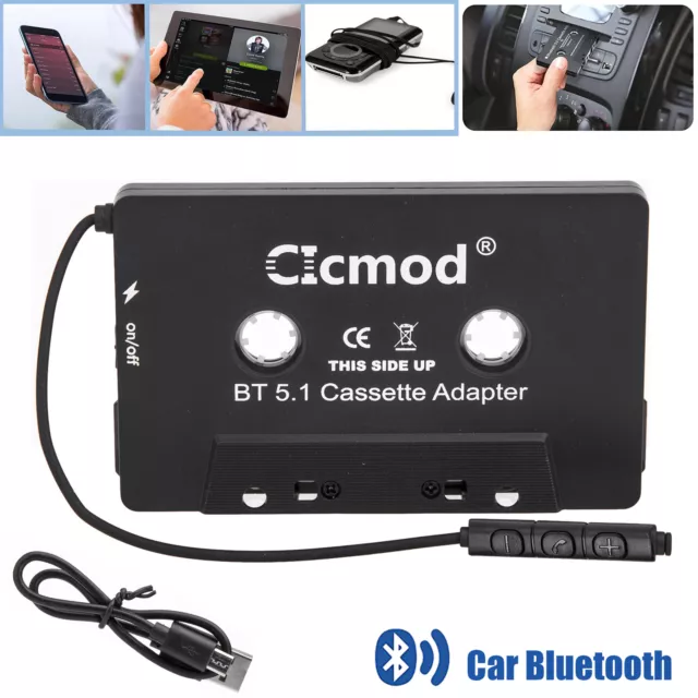 Car Stereo Audio Tape Cassette Adapter To Aux Bluetooth 5.1 For Iphone Ipod Mp3