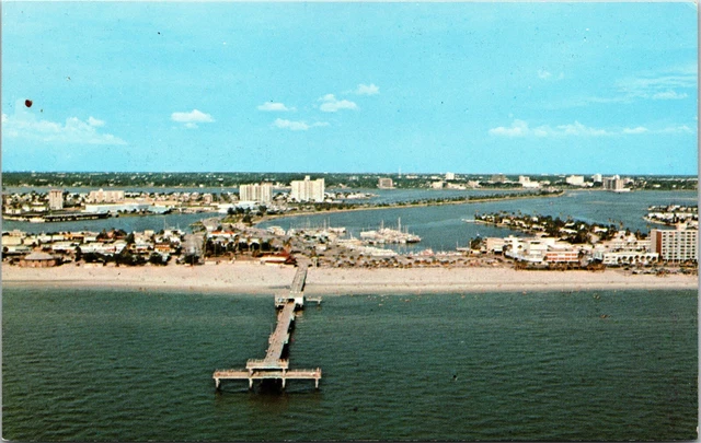 Aerial View Clearwater Beach Florida FL Big Pier 60 Motels Unposted Postcard