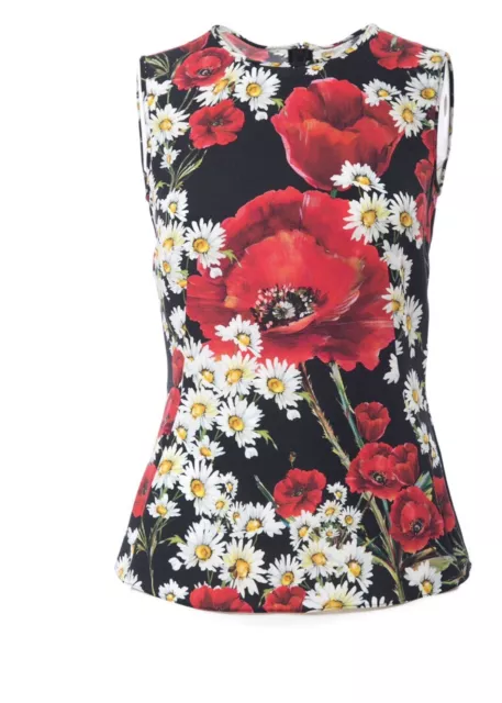 Dolce&Gabbana Silk Tank Top With Floral Daisy and Poppy For Women - IT 40, UK 8