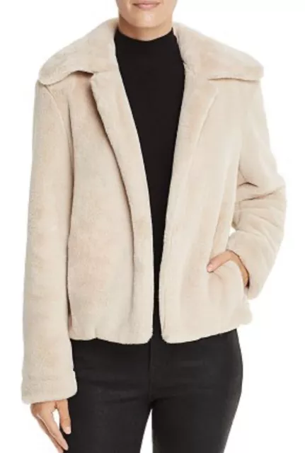THEORY Beige Luxe Faux Rabbit Fur Portrait Neck Jacket Sz L EUC Retail $695