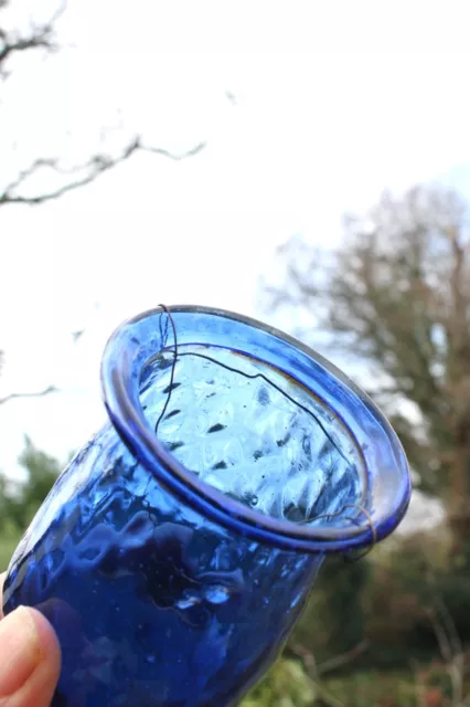 ANTIQUE c1880s VICTORIAN CORNFLOWER BLUE PONTILED GLASS NIGHT LIGHT FAIRY LAMP