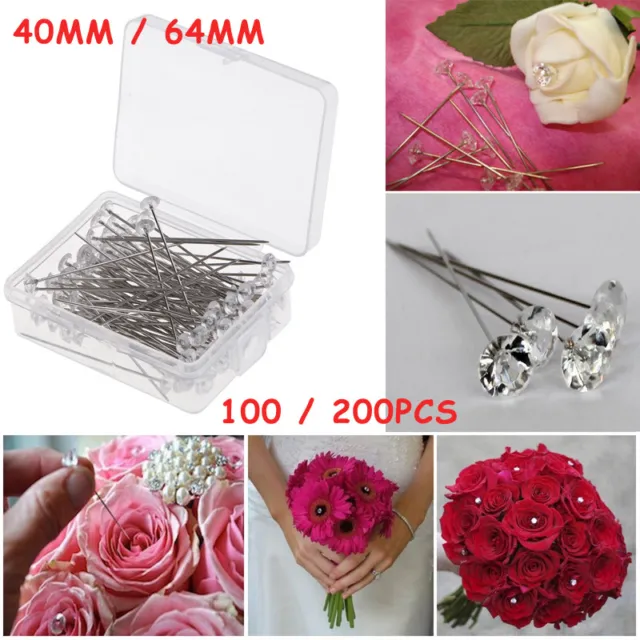 Diamante Diamonte Florist Pins Buttonholes Wedding Bouquet Flowers Pin Craft DIY