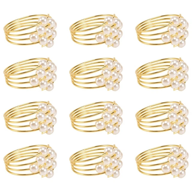 Set di 12 Anelli Tovagliolo Perle Oro Matrimoni Favori Tovagliolo Anelli Tovagliolo per B9L6