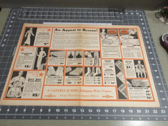 1933 A. Lazarus & Sons, Belington, West Virginia Thrift League Store Print Ad