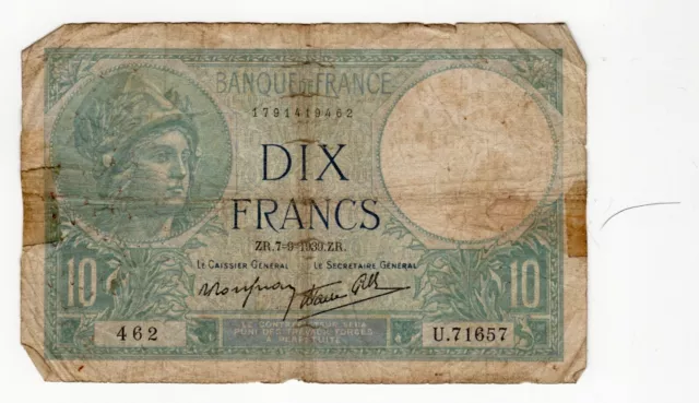 Banknote France 10 Francs 1939 P84a.6