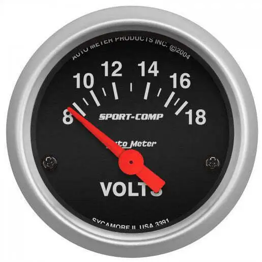 Autometer Sport-Comp 2-1/16" Volt Meter Gauge 8-18 Volts Short Sweep Electric...