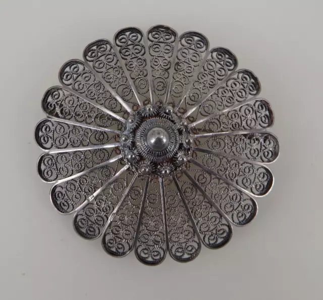 Übergroße 6 cm filigrane runde Trachten Brosche Silber um 1920 (92406)