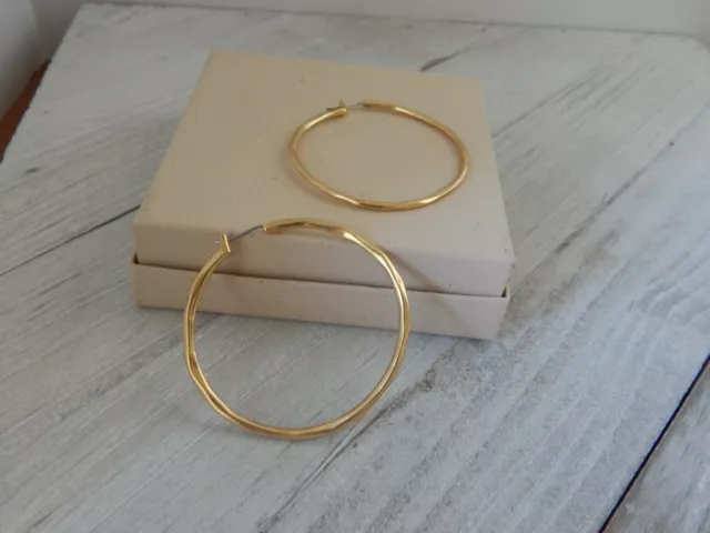 Earrings Hoops Anthropologie L Gold Plate Slight Hammer Design Post $44 New Tag