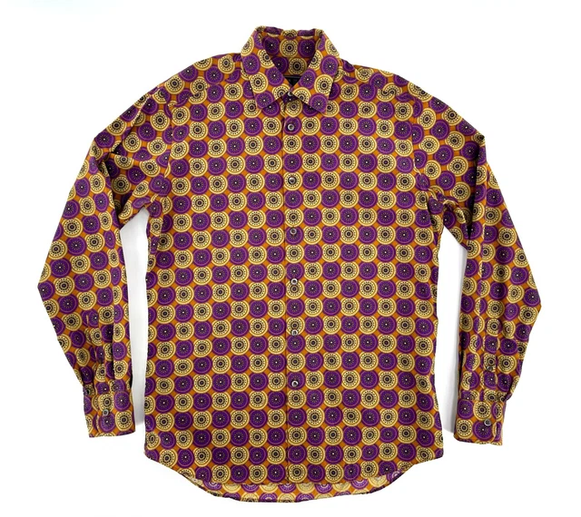 Camisa Wild Prada Geométrica Mandala Algodón con Botones Siena Marrón Púrpura 38/15