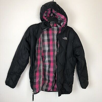 The NORTH FACE Kids Girls 550 Down Puffer Jacket Pink Grey Reversible Size XL 18