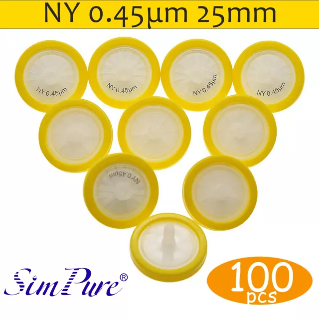 100pcs Non-Sterile Nylon (NY)Membrane Syringe Filters OD=25mm 0.45μm Pore Size