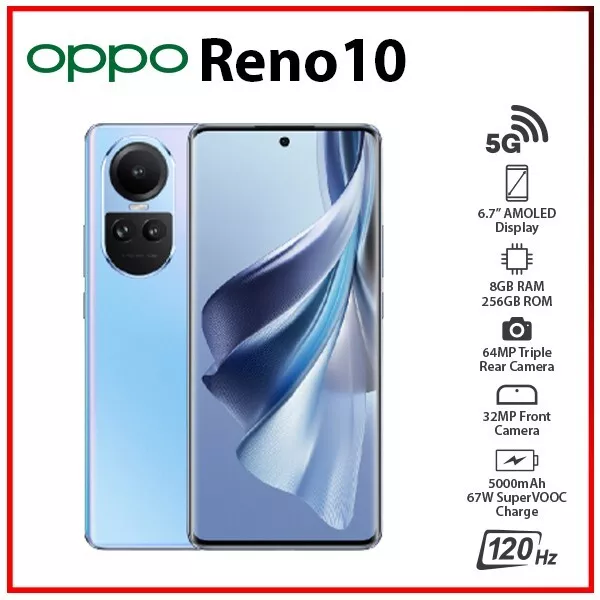 OPPO Reno 10 5G-Gray 8GB-256GB 64+32+8MP 6.7 Dual Sim Unlocked Global  Version.