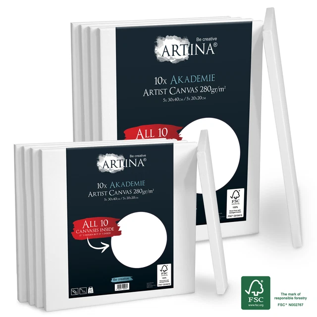 9-tlg. Leinwand Set - 100% Baumwolle Für Acryl & Ölfarben