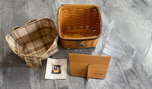 Longaberger TV Time Daddy Caddy Basket Divider Wood Protector Liner Signed 2002