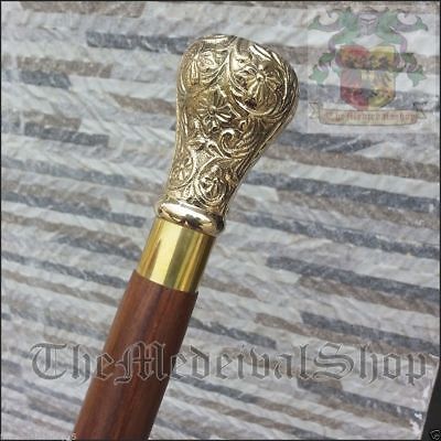 Handmade Walking Stick Brass Knob Head Handle Wooden Vintage Cane Nautical Gift