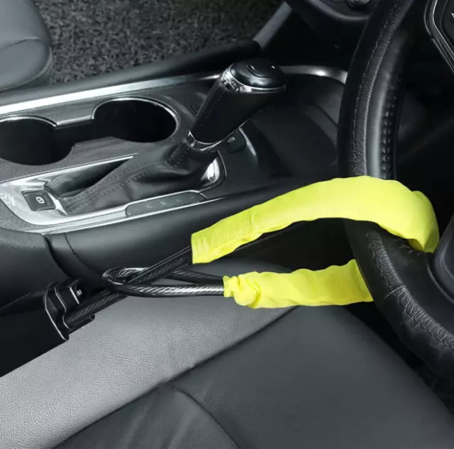 Seat Belt Lock Steering Wheel Lock Car Security Anti-Theft Device Yellow 3 Keys