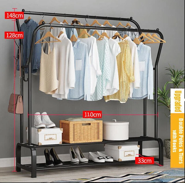 HEAVY DUTY DOUBLE Clothes Rail Hanging Rack Garment Display Stand Shelf 8 Branch EUR 37,12 HEAVY DUTY DOUBLE Clothes Rail Hanging Rack Garment Display Stand Shelf 8 Branch EUR 37,12
