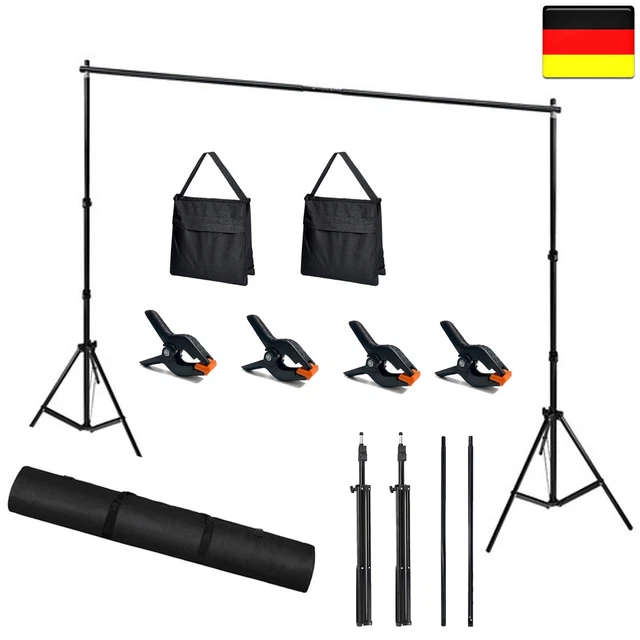 3x2m Fotostudio Hintergrundsystem Teleskop Hintergrund Stativ Set Mit Tasche DE