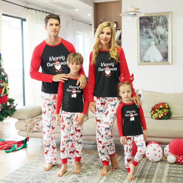 Family Matching Christmas Pyjamas Adult Xmas Elk Santa Nightwear Pajamas PJs Set