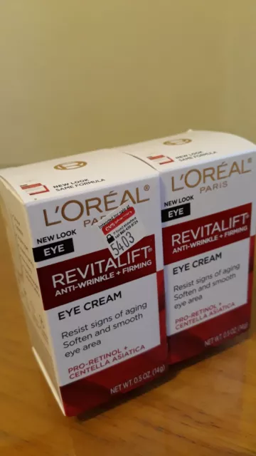 Loreal RevitaLift Anti-Wrinkle Firming Eye Cream Pro Retinol 14g each lot of 2