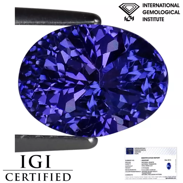 2.18 Ct IGI Certified A+ Natural Tanzanite Gemstone Bluish Violet Oval Cut