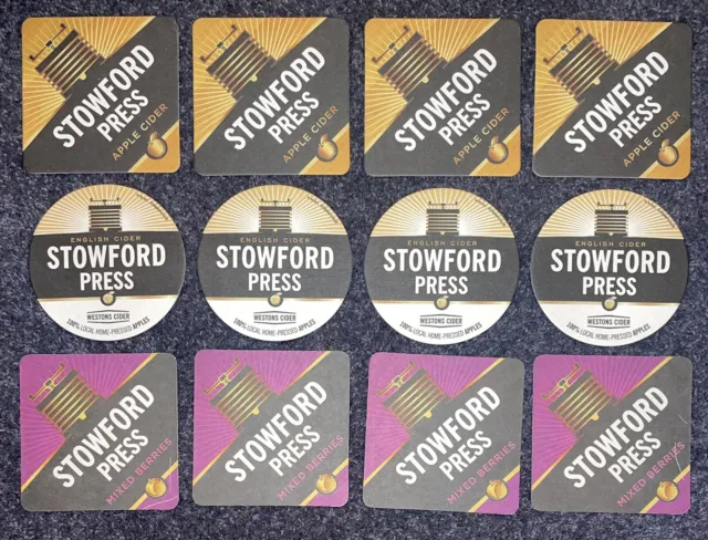 12 x Stowford Press Cider- 3 Designs -Beer Mats - Home Bar / Home Pub Experience