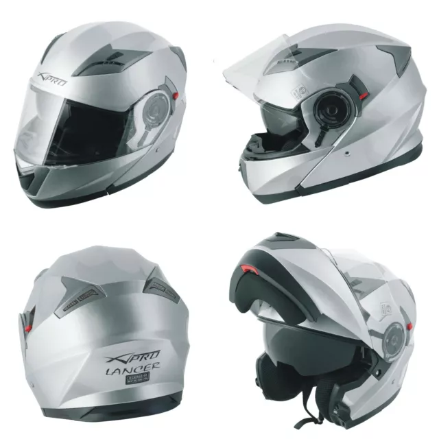 Casco Modulare Apribile Moto Touring Sport Visiera Parasole Silver