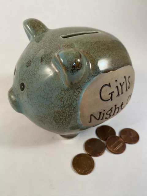 “Girls Night Out”  Ceramic Piggy Bank/ Green And Brown Still Bank Cute Pig