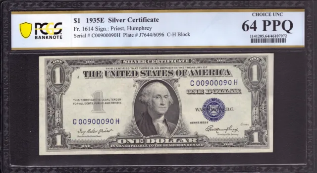 1935 E $1 Silver Certificate Fr 1614 Fancy Serial Flipper 9'S Pcgs B Cu 64 Ppq