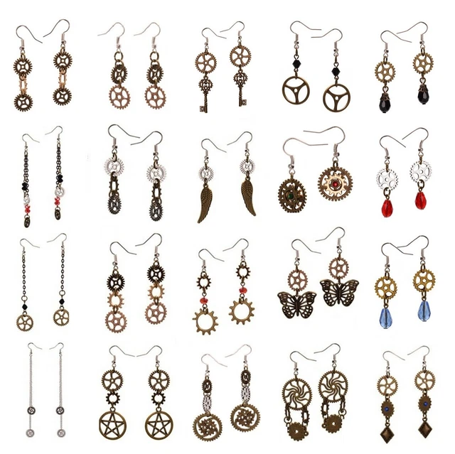 Retro Victorian Steampunk Bronze Gear Earrings Party Fancy Dress Costume Jewelry