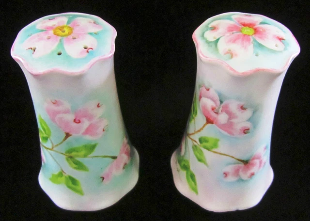 Salt and Pepper Shakers Shabby Chic Style Hand Painted Porcelain Unique 4.5"