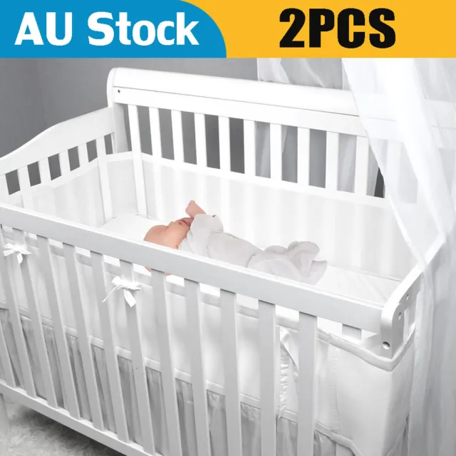 2x Soft Air Mesh Crib Nursery Cot Bed Bumper Set Liner Wrap Baby Bed Breathable