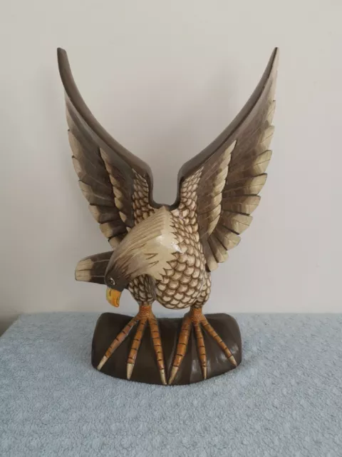 WOODEN EAGLE Sculpture Beautiful VINTAGE LARGE HAND CARVED Figurine 16” tall✨💥