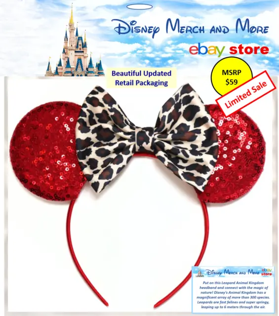 Disney Parks Leopard Bow Animal Kingdom Mickey Mouse Minnie Ears Headband - 2023