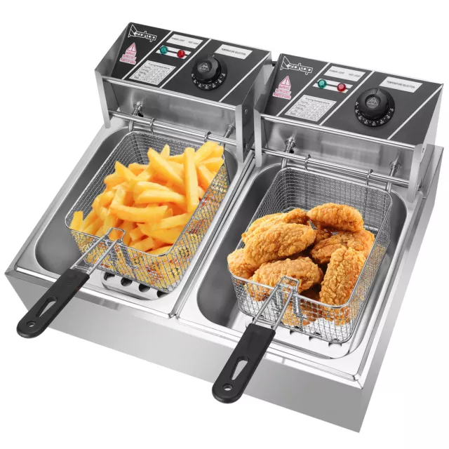 20L Commercial Electric Deep Fryer Fat Chip Twin Dual Tank Stainless Steel UK