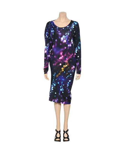Escada Damen Kleid Ejana Violett, Lila Blau gemustert Gr. 46/48