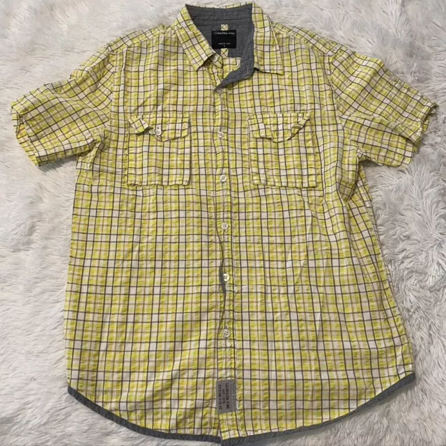 Calvin Klein Jeans Mens Size Large Yellow Short Sleeve Button Down Shirt EUC