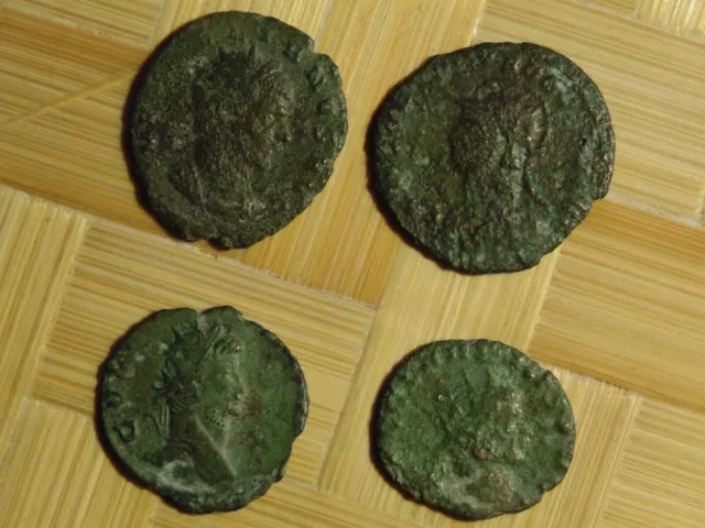 LOTE DE 4, antoninianus, ANTIGUAS MONEDAS DE BRONCE IMPERIAL ROMANO limpiadas