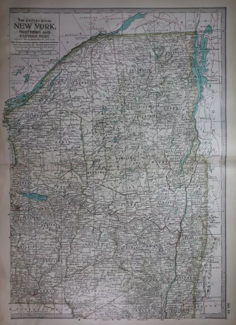 1897 Century Atlas Map ~ EASTERN & NORTHERN NEW YORK (12x18) ~ Free S&H #244