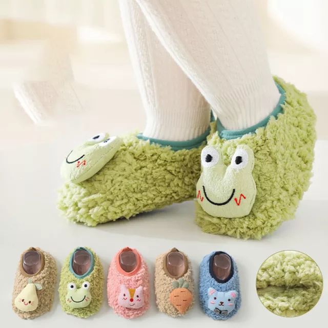 Toddler Infant Kids Baby Thermal Shoes Boys Girls Cartoon Floor Soft Slippers UK