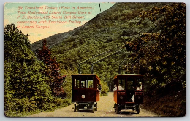 Southern Pacific Los Angeles Postcard Trackless Trolley Swastika c1910's-15 NP