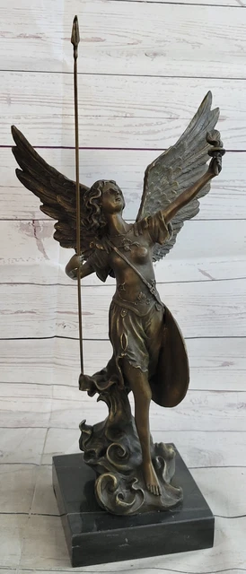 Abstract Art Sculpture Bronze Copper Marble Base Victory Angel Statue Artwork
