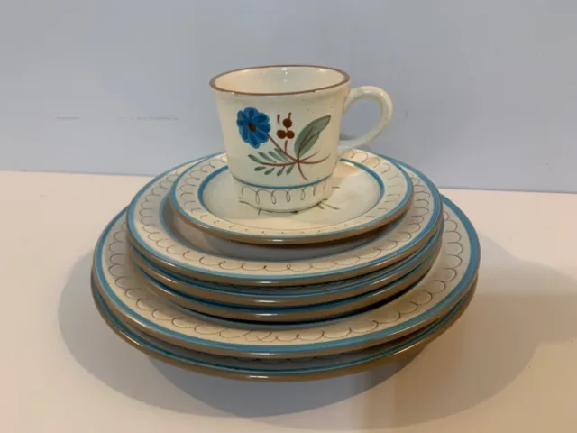 Vintage Stangl Pottery Large Oval “Blue Daisy” Hand Set of Plates and Cup