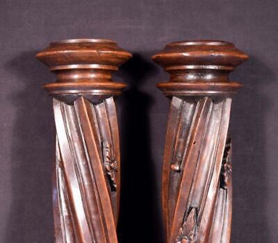 *16" Pair of French Antique Solid Walnut Posts/Pillars/Columns/Balusters Salvage 4