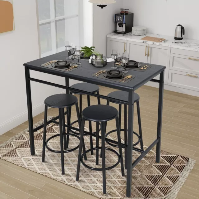 Industrial 5 Pieces Dining Table Chair Set Bar Table and 4 Stools Set Kitchen
