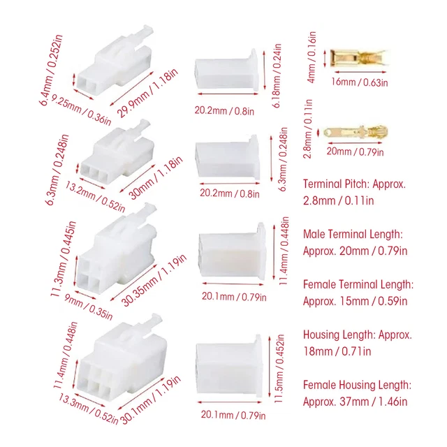 380 Pièces Connecteur à Sertir De Fil De Voiture 2.8mm Pas 2 3 4 6Pin Mâle✈